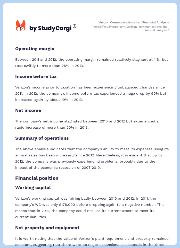 Verizon Communications Inc.' Financial Analysis. Page 2