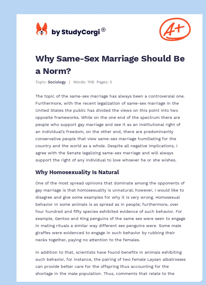 Why Same-Sex Marriage Should Be a Norm?. Page 1