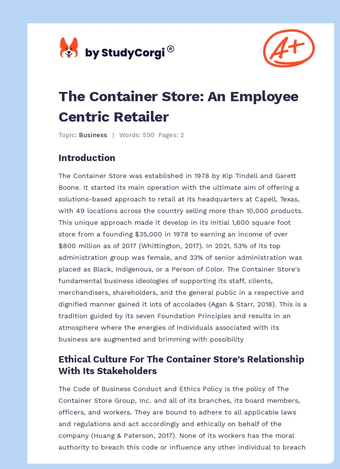 The Container Store: An Employee Centric Retailer. Page 1