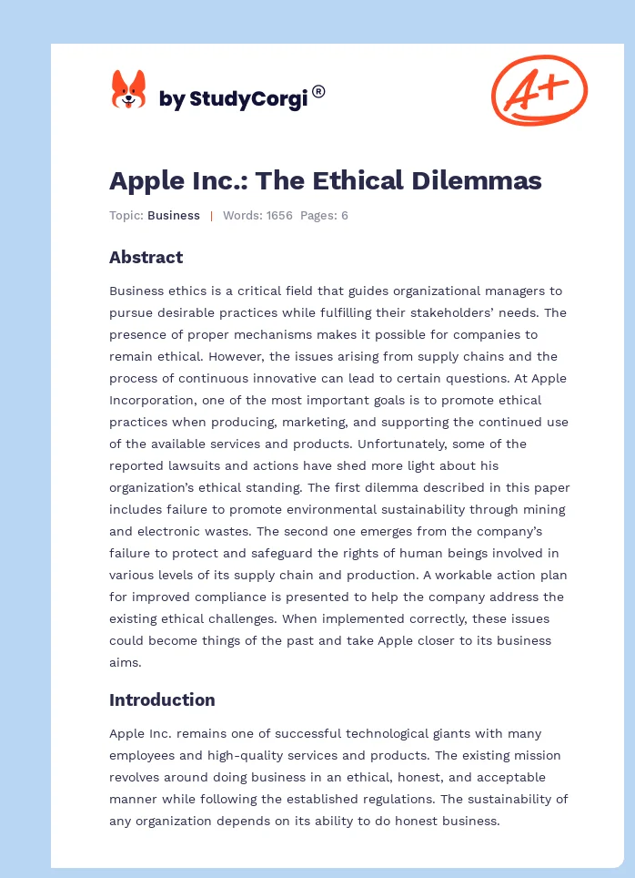 Apple Inc.: The Ethical Dilemmas. Page 1