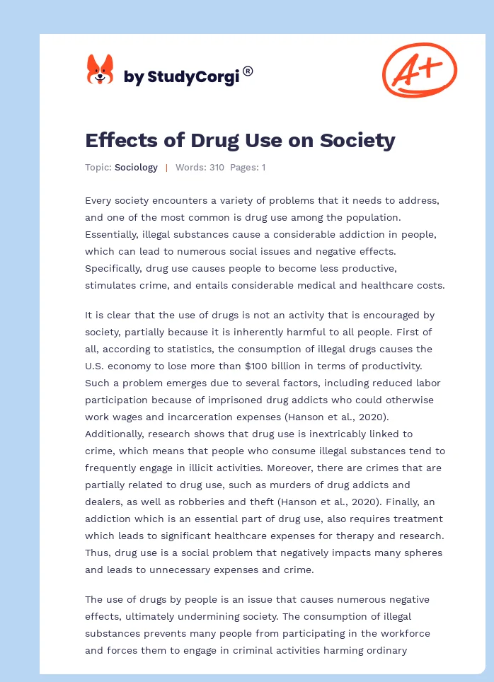 Effects of Drug Use on Society. Page 1