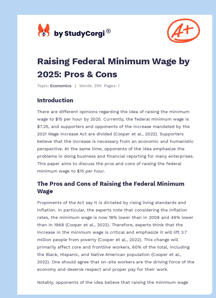 Raising Federal Minimum Wage by 2025: Pros & Cons. Page 1