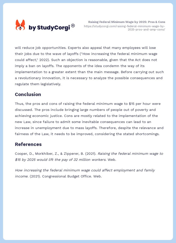 Raising Federal Minimum Wage by 2025: Pros & Cons. Page 2