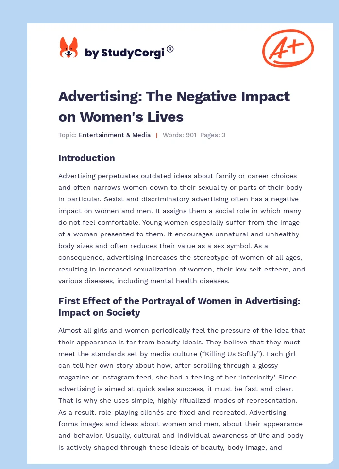 Advertising: The Negative Impact on Women's Lives. Page 1