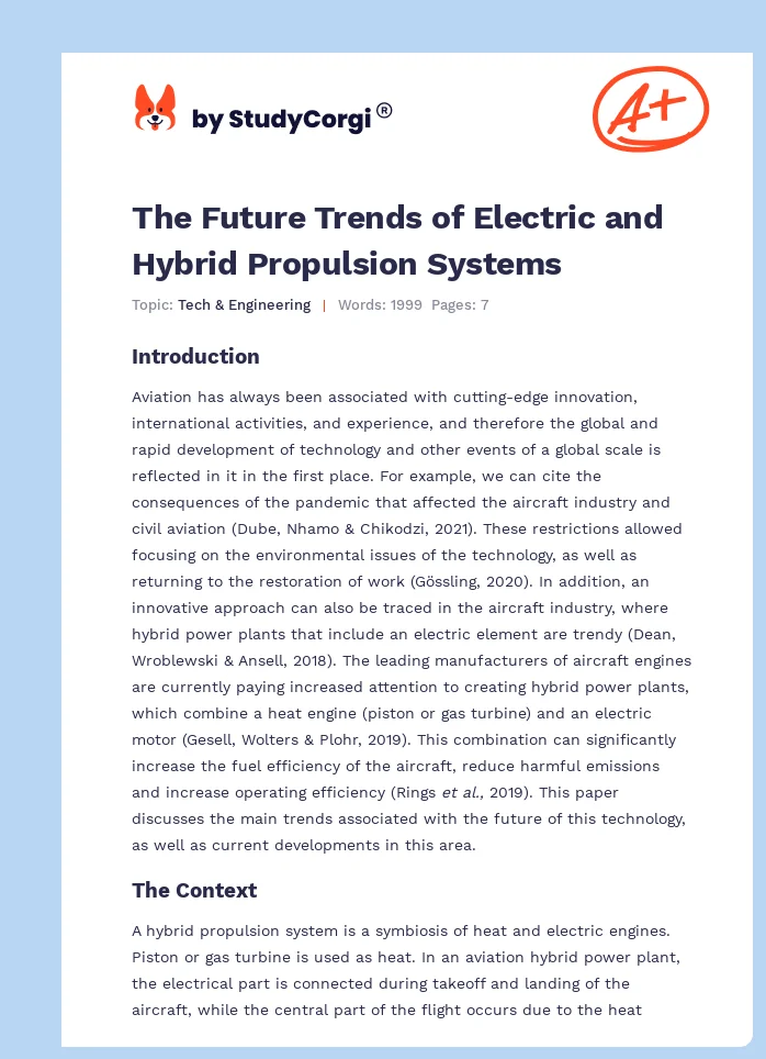 The Future Trends of Electric and Hybrid Propulsion Systems. Page 1