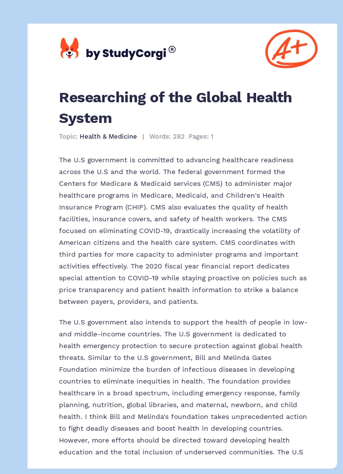 Researching of the Global Health System. Page 1