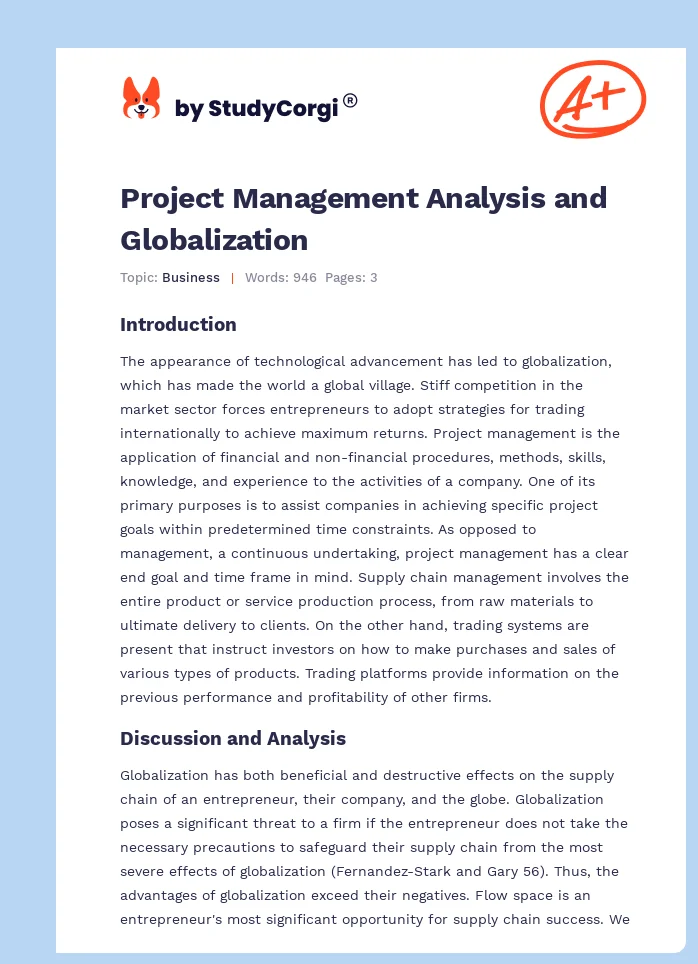 Project Management Analysis and Globalization. Page 1