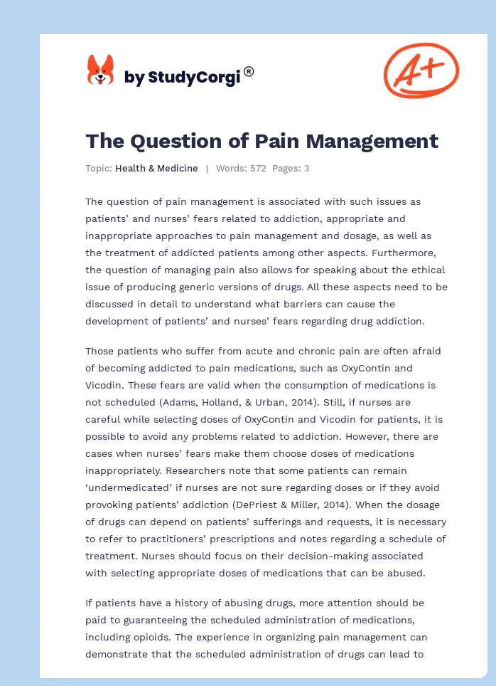 The Question of Pain Management. Page 1
