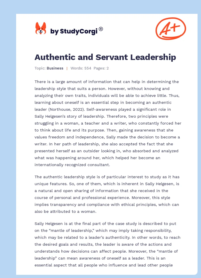 Authentic and Servant Leadership. Page 1