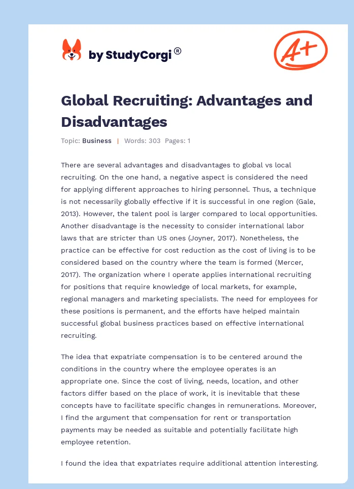 Global Recruiting: Advantages and Disadvantages. Page 1