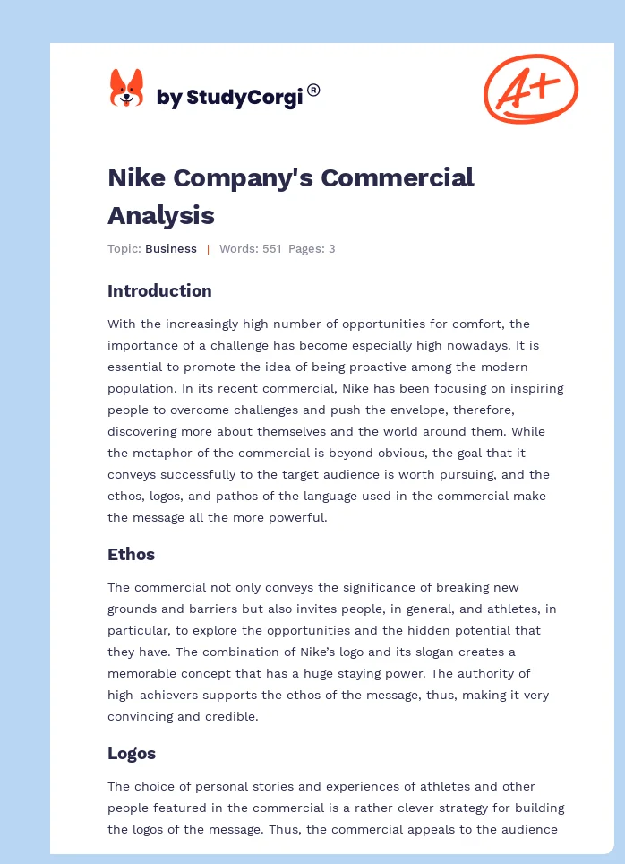 Nike Company's Commercial Analysis. Page 1