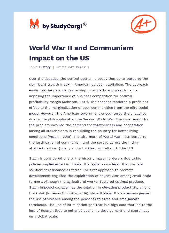 World War II and Communism Impact on the US. Page 1