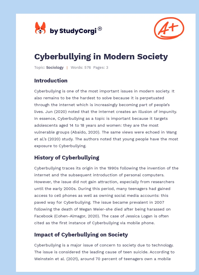 Cyberbullying in Modern Society. Page 1