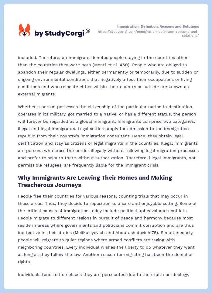 Immigration: Definition, Reasons and Solutions. Page 2