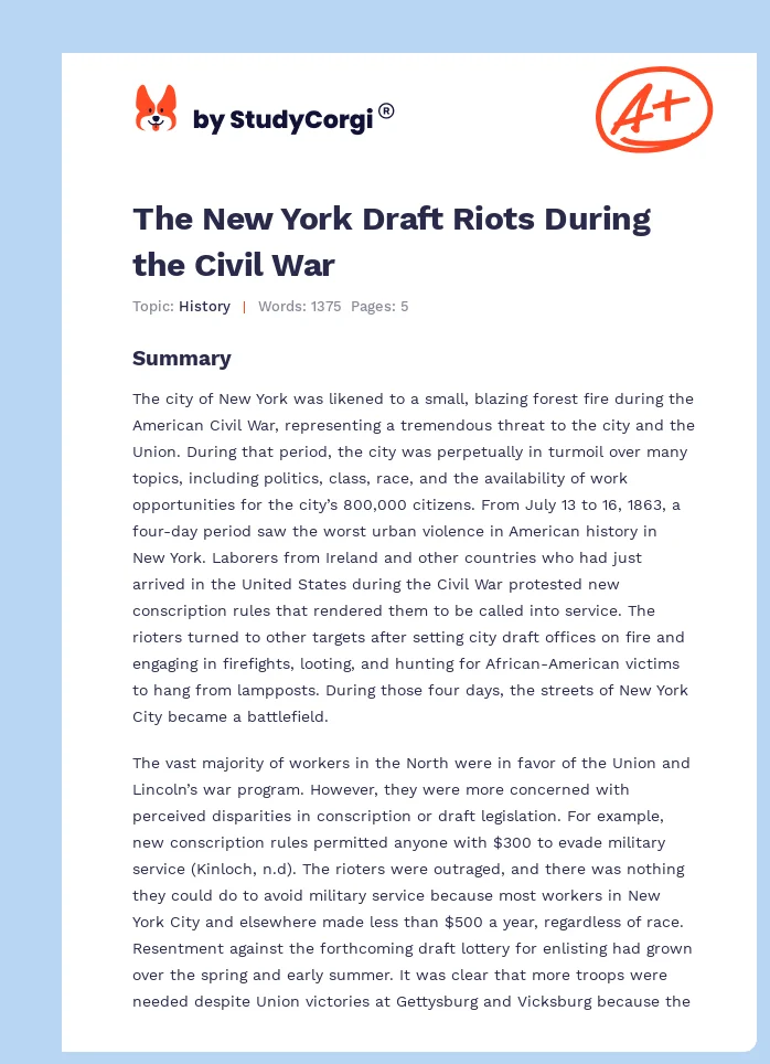 The New York Draft Riots During the Civil War. Page 1