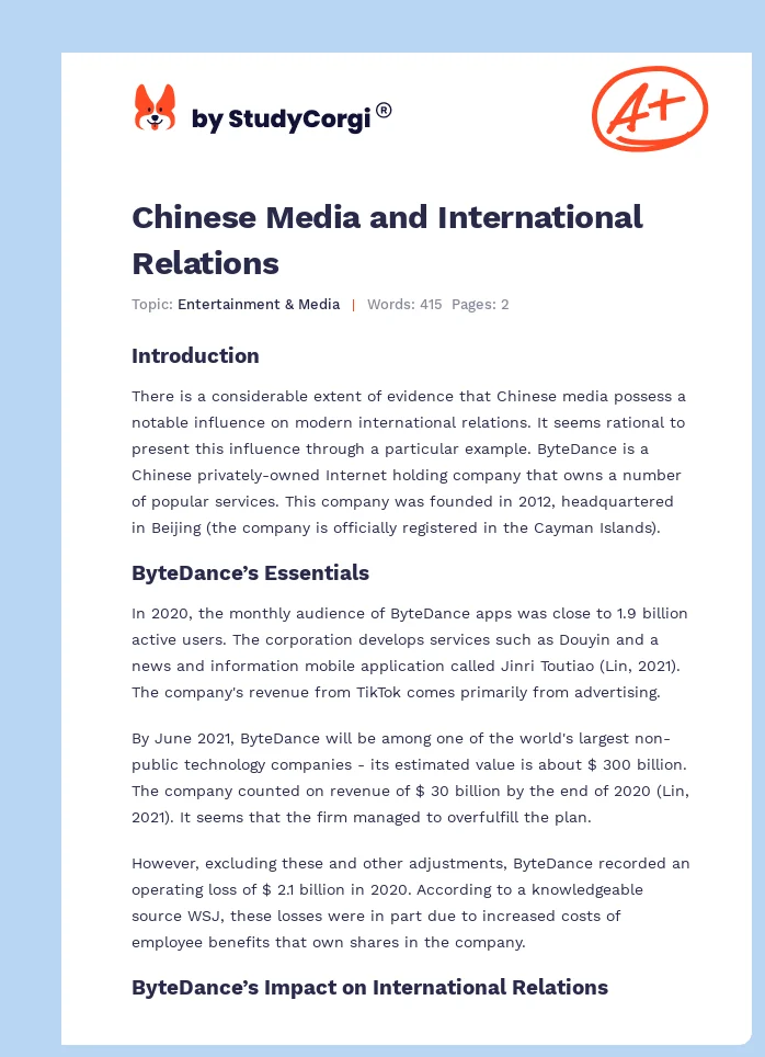 Chinese Media and International Relations. Page 1