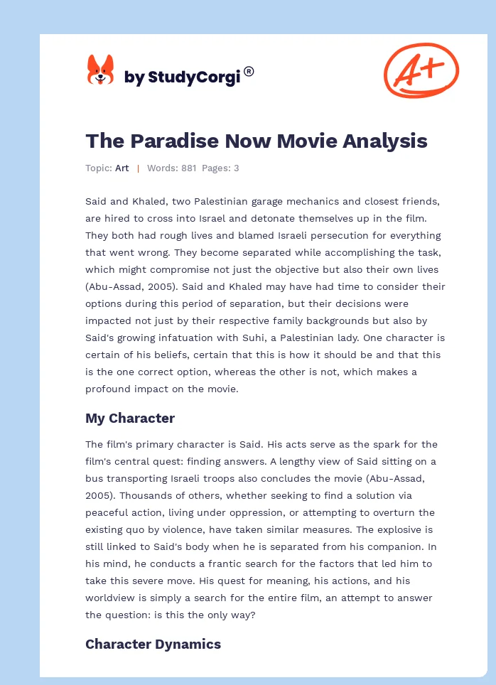 The Paradise Now Movie Analysis. Page 1