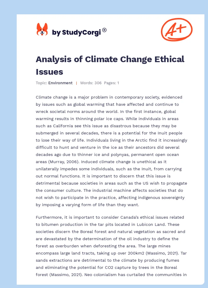 Analysis of Climate Change Ethical Issues. Page 1