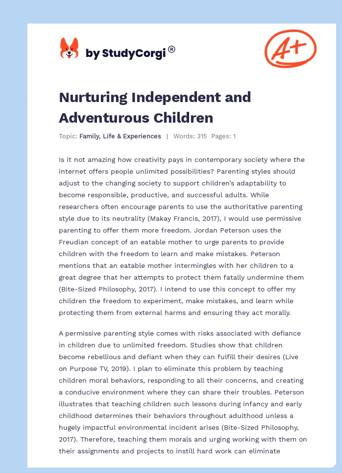 Nurturing Independent and Adventurous Children. Page 1