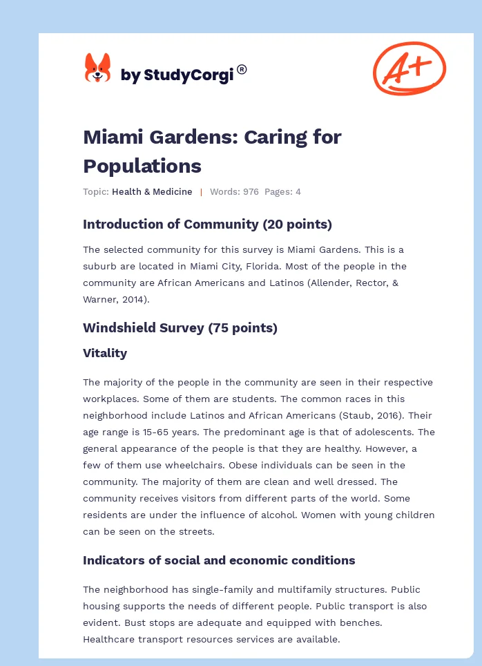 Miami Gardens: Caring for Populations. Page 1