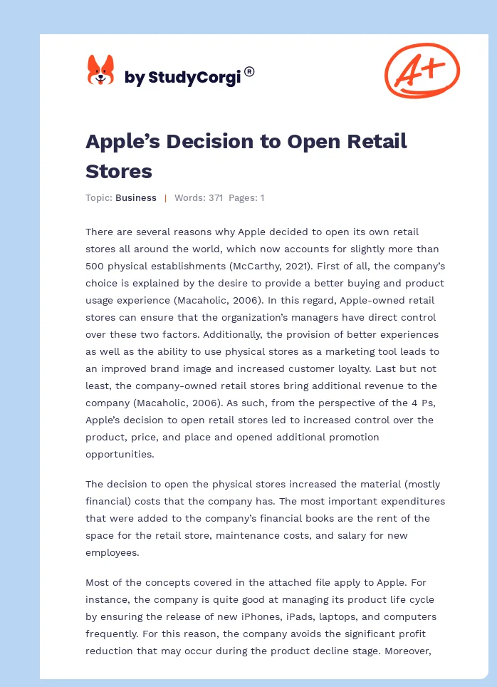 Apple’s Decision to Open Retail Stores. Page 1