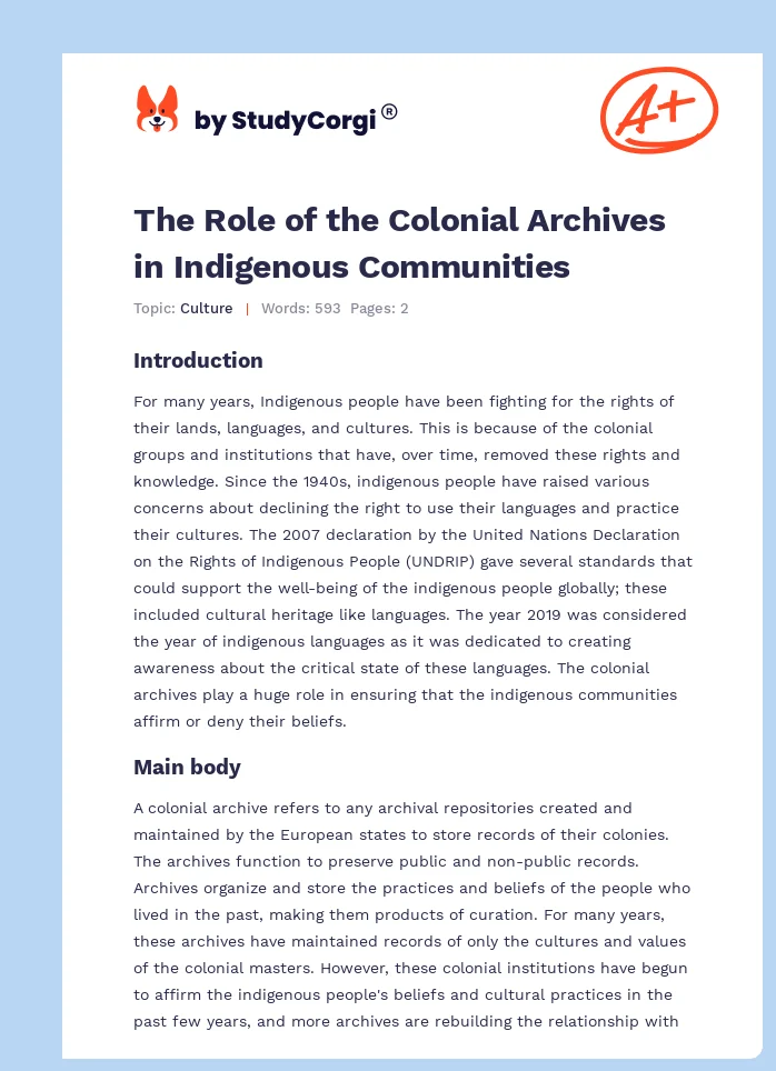 The Role of the Colonial Archives in Indigenous Communities. Page 1