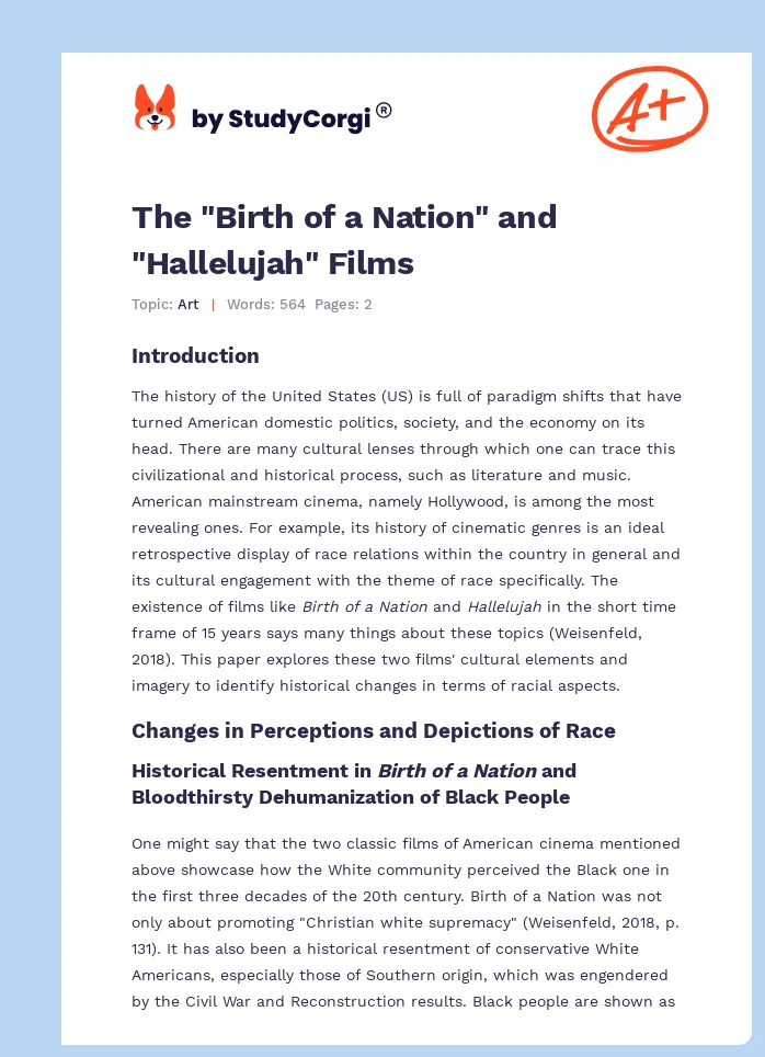The "Birth of a Nation" and "Hallelujah" Films. Page 1