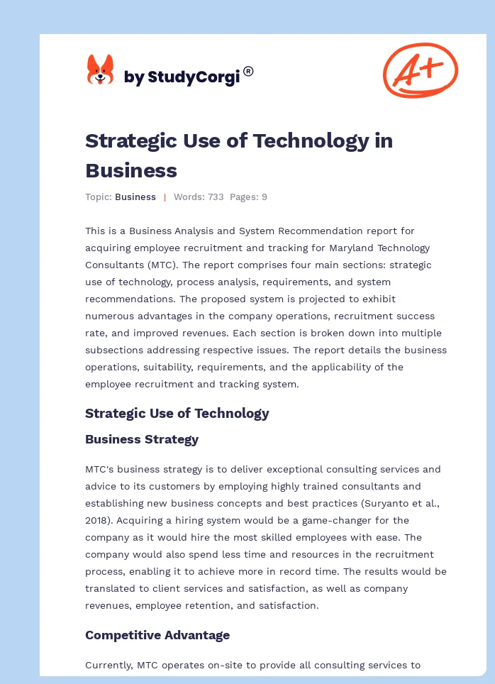 Strategic Use of Technology in Business. Page 1