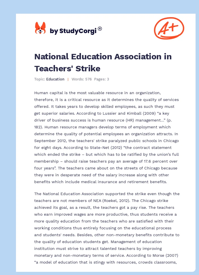 National Education Association in Teachers' Strike. Page 1