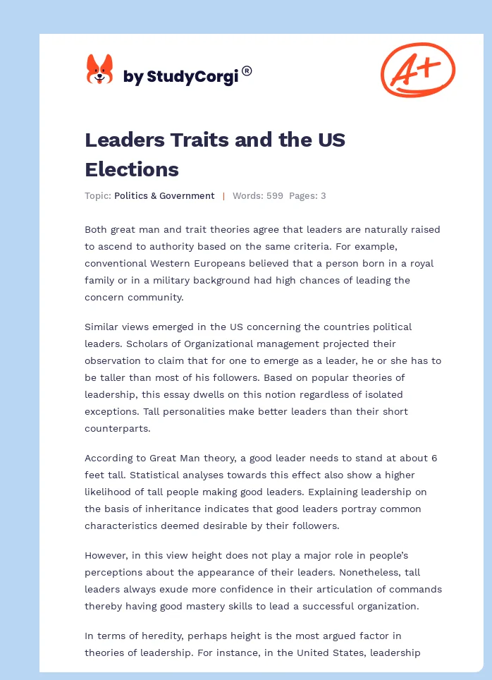 Leaders Traits and the US Elections. Page 1