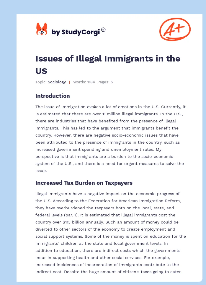 Issues of Illegal Immigrants in the US. Page 1