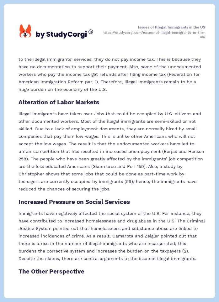 Issues of Illegal Immigrants in the US. Page 2