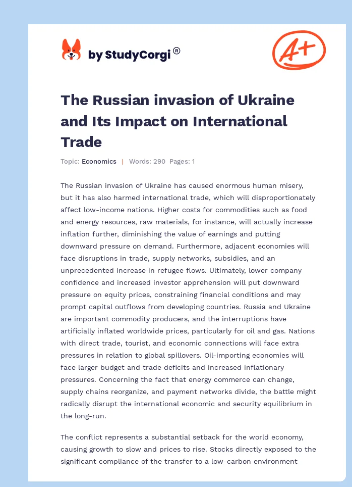 The Russian invasion of Ukraine and Its Impact on International Trade. Page 1