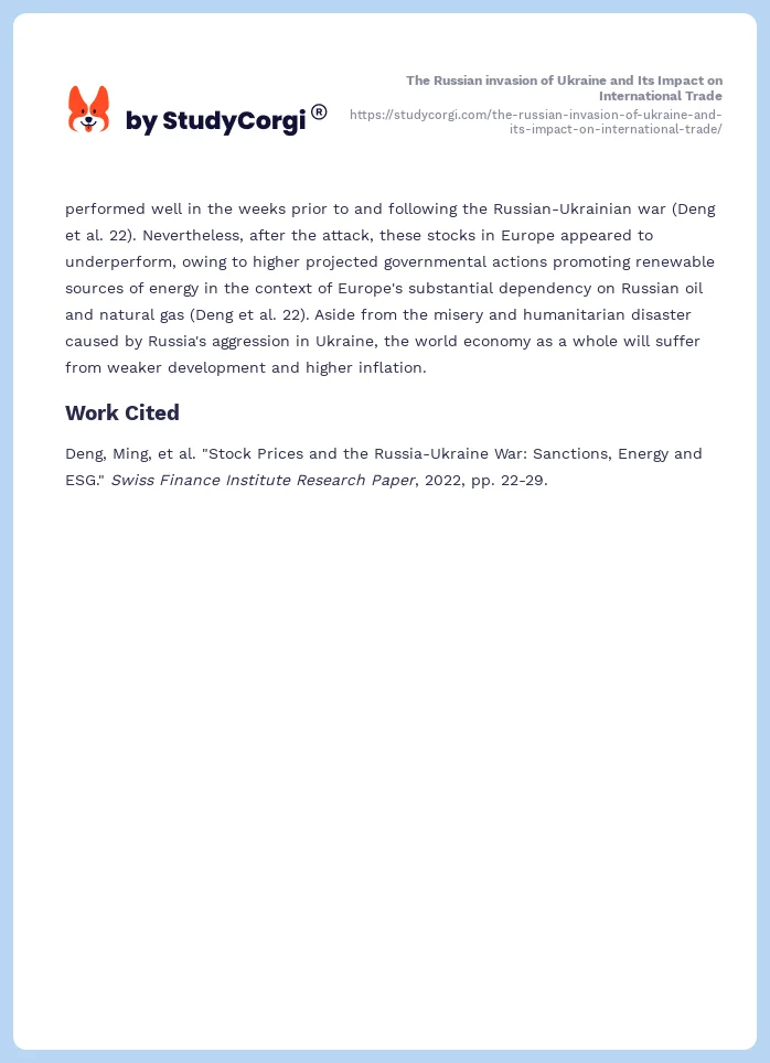 The Russian invasion of Ukraine and Its Impact on International Trade. Page 2
