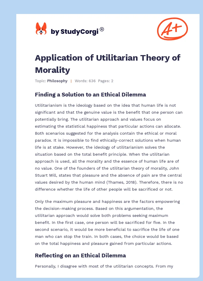 Application of Utilitarian Theory of Morality. Page 1