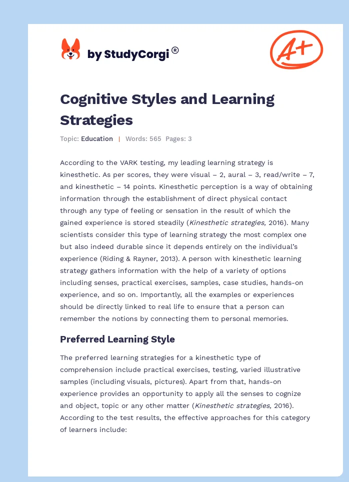 Cognitive Styles and Learning Strategies. Page 1