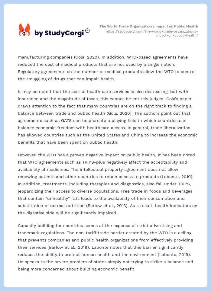 The World Trade Organization's Impact on Public Health. Page 2