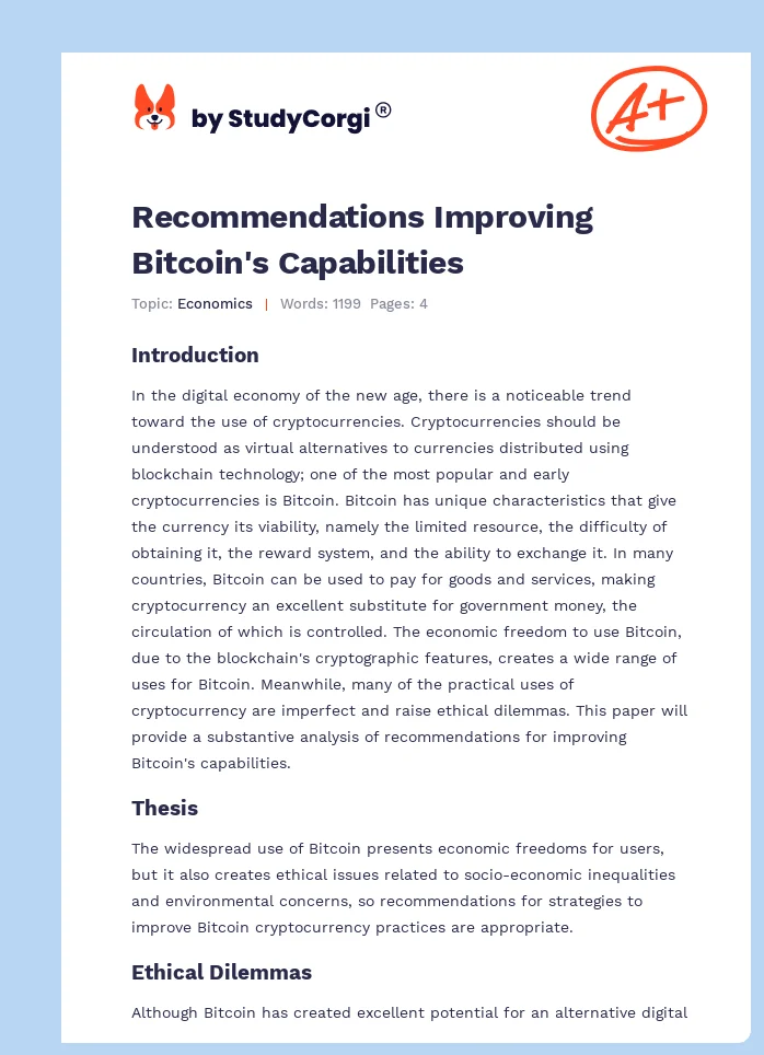 Recommendations Improving Bitcoin's Capabilities. Page 1