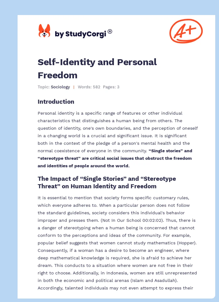 Self-Identity and Personal Freedom. Page 1
