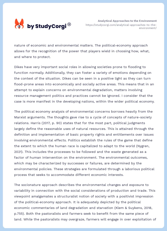 Analytical Approaches to the Environment. Page 2
