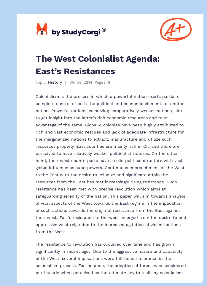 The West Colonialist Agenda: East’s Resistances. Page 1