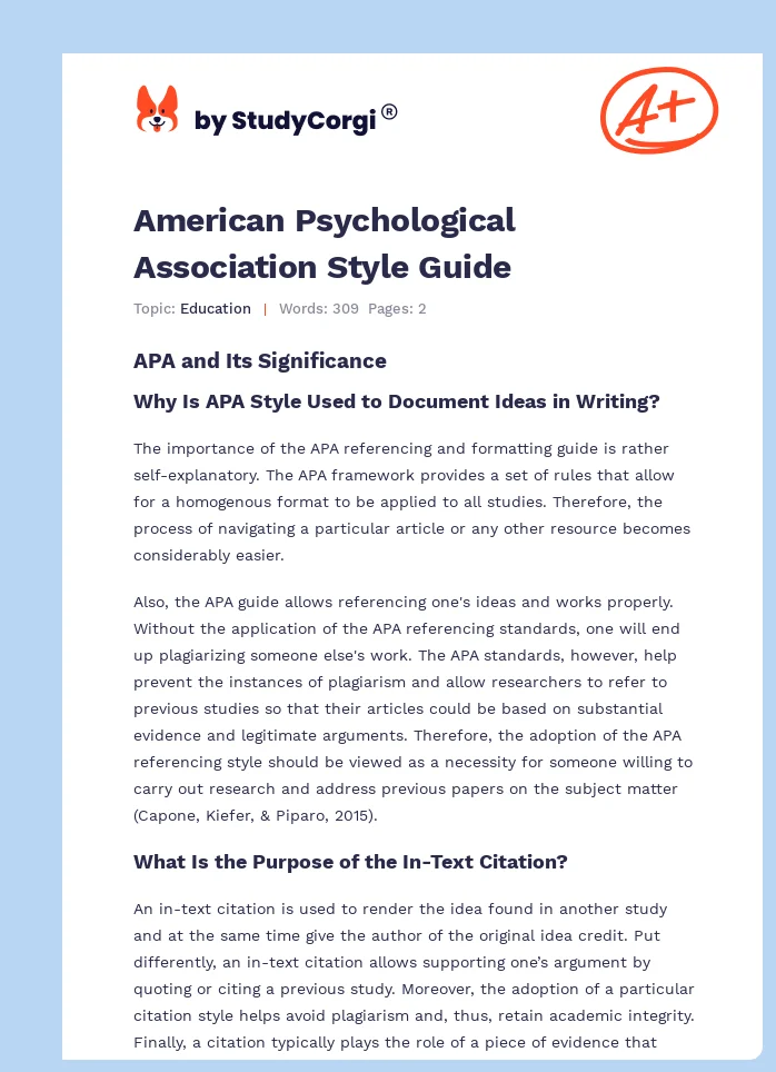 American Psychological Association Style Guide. Page 1