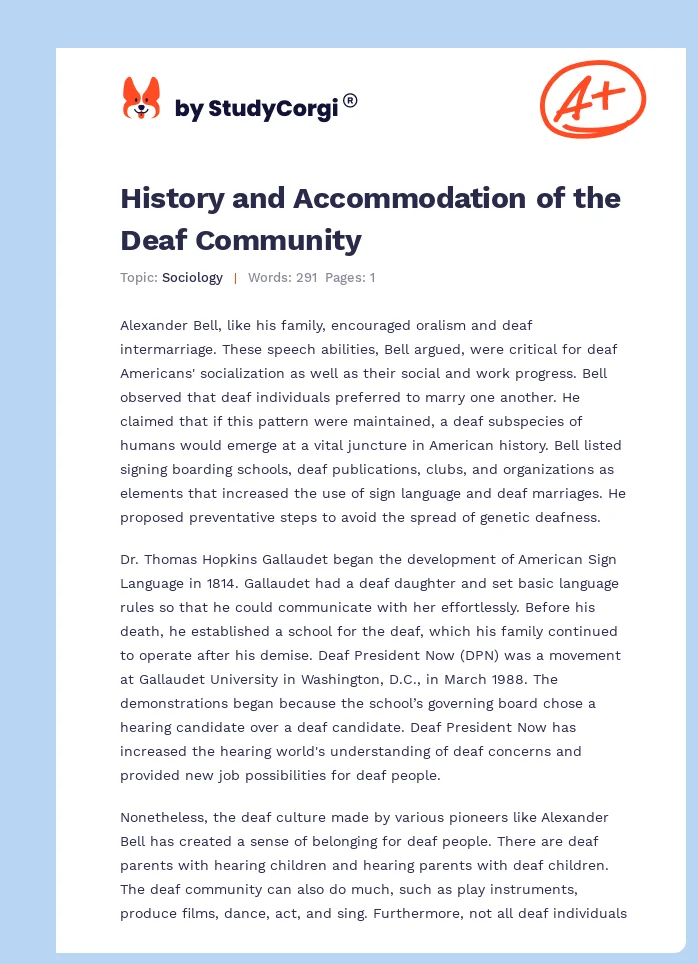 History and Accommodation of the Deaf Community. Page 1