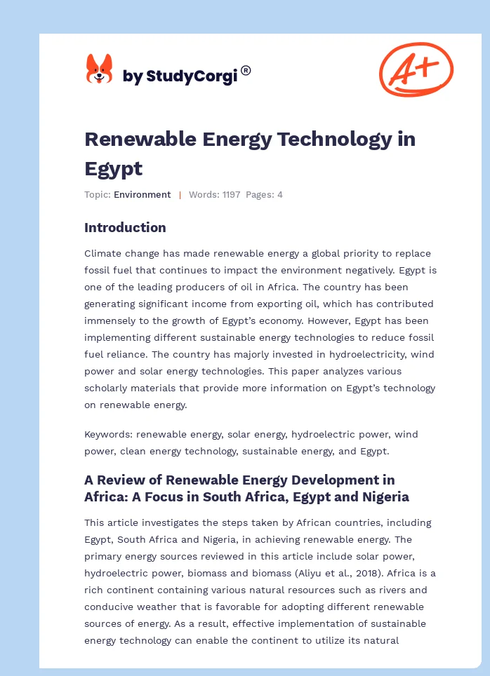 Renewable Energy Technology in Egypt. Page 1