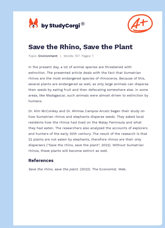 Save the Rhino, Save the Plant. Page 1