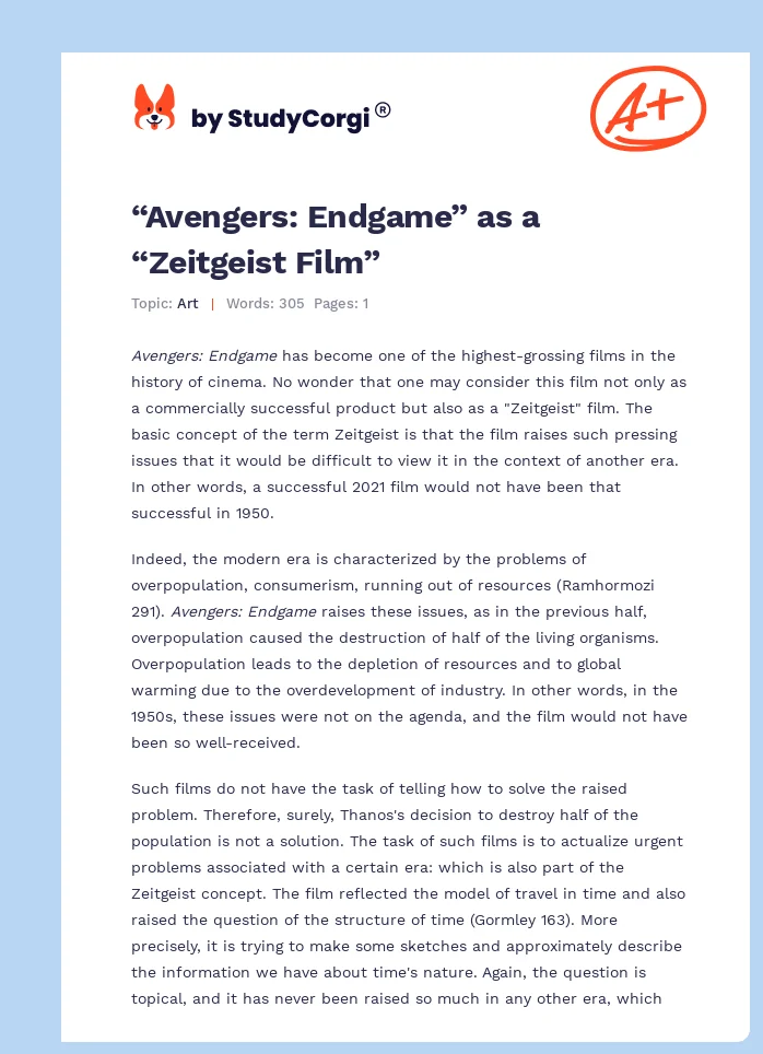 “Avengers: Endgame” as a “Zeitgeist Film”. Page 1