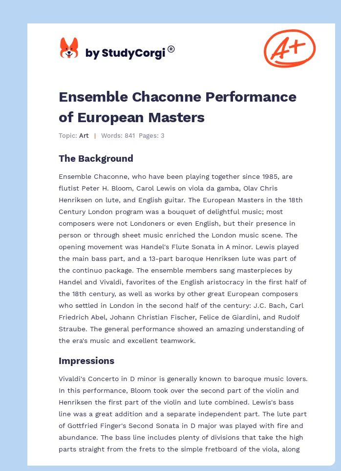 Ensemble Chaconne Performance of European Masters. Page 1