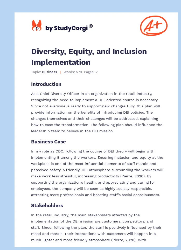 Diversity, Equity, and Inclusion Implementation. Page 1
