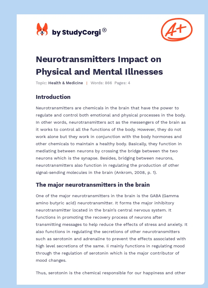 Neurotransmitters Impact on Physical and Mental Illnesses. Page 1