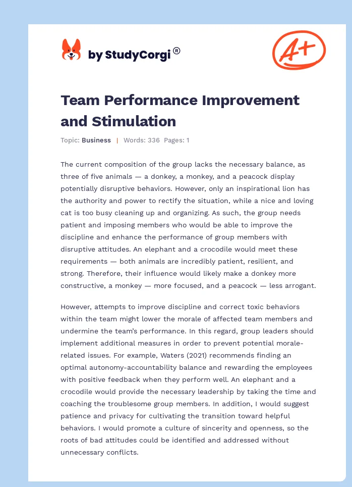 Team Performance Improvement and Stimulation. Page 1